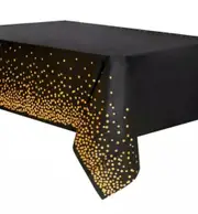137cm x 274cm Tablecloth x 1pc Black Gold Tableware Party Supplies Cover Napkins Plates Disposable Decoration
