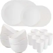 32pc Wheat Straw White Plastic Dinnerware Set Dinner & Salad Plates Bowls & Cups