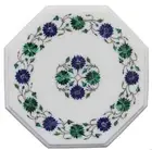 12" white Marble side Top table Semi Precious stones Floral Inlay work art decor