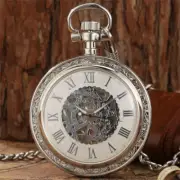 Antique Style Unisex Automatic Mechanical Pocket Watch Roman Number FOB Chain
