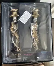 Christian Siriano Skeleton Gold Black Candlestick Holders (2) Pair Halloween NEW