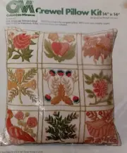 Columbia Minerva Crewel Kit FOLK ART SPRING 14x14" Linen Pillow Cover Wool Yarn