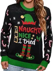 [LUBOT] 2022 New Women's Men's Christmas Funny Ugly Sweaters Embellished Sequin Pullover Sleeve Holiday Knitted Gift Unisex