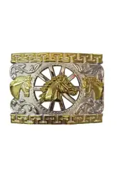 Cowboy Belt Buckle For Man - Horse Head 4 1/4"x3 1/8" Silver Tone/Gold