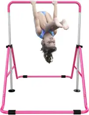 Expandable Gymnastics Bars,Adjustable Height Gymnastic Horizontal for Kids(Pink)