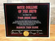 Personalized GOTH COLLEGE OF THE ARTS "Blacker Than Black" GOTH GIRL DIPLOMA emo