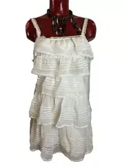 NWT $348 100% SILK TIERED OFF WHITE CHIFFON DRESS -SIZE 6- POLYESTER LINED