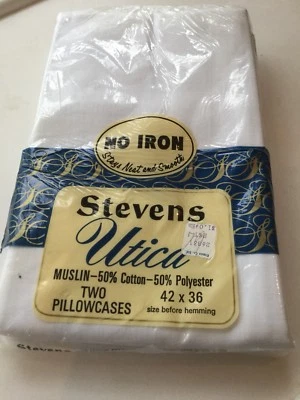 Vintage Stevens Utica White Pillow Cases Pair *Read Desc* Poly/Cotton Blend