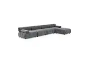 Foret 5 Seater Sofa Modular Arm Ottoman Tufted Velvet Lounge Couch Dark Grey