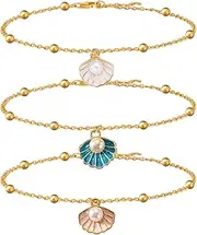 [Generic] Bohemian Beachy Crystal Beads Glow Beads Anklet Bracelet for Weddings Beach Party (Gold Chain) - B