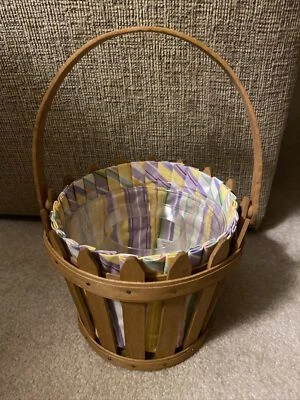 Longaberger Easter Basket Picket Pail w/ Pastel Stripe Liner & protector 2006