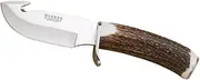 Joker knife "Desmogue-D" CC28, deer horn handle, MOVA Steel blade 11 cm, brown leather sheath, tool for, camping and hiking