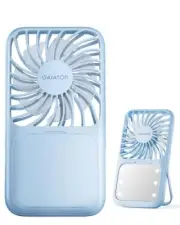 Handheld Mini Fan, 3 Speed Portable Lash Fan Makeup Mirror with LED Blue