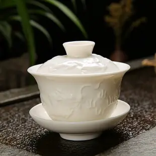 單個茶碗蓋碗大號白瓷青花瓷薄胎茶壺汝窯高腳三才蓋碗羊子玉手繪