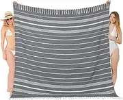 Oversized Turkish Beach Towel Blanket XXL Cotton Sandproof Towels Boho Woven Extra Large Big Sand Free Giant Throw Thick Blankets Huge Quilt XL Picnic Camping Necessities Cloud for Adult Gifts Black