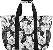 [sanluoli] Tote Collapsable Beach Bag Waterproof Canvas Car Tote Bag, Black and White Simple Rose, 1 size