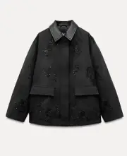 ZARA ZW COLLECTION EMBROIDERED JACKET BLACK NEW FW24/25 SIZE L REF. 2969/266