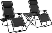 AmazonBasics Zero Gravity Chair with Side Table, Set of 2, Black