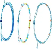 [VALICLUD] 3pcs Bead Woven Wax Line Anklet Summer Anklets Ankle Chain Turquoise Ankle Bracelet Beads Foot Wax Rope Anklets Women Anklet Friendship Anklets Women Hoho Anklet Plastic Blue