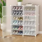 AUKO Portable Shoe Storage Plastic Cube Storage Tower Shelves for Storage Shoe Cabinet Shoe Rack (White 2 Column 6 Row)