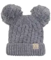 Kids Light Melange Grey Double Pom Authentic C.C Exclusives Beanie Hat NWT