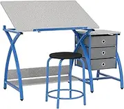 SD STUDIO DESIGNS Comet Center Plus, Craft Table and Matching Stool Set with Storage and Adjustable Top, Blue/Spatter Gray, 50x23.75x29.5 inches, 2 Piece