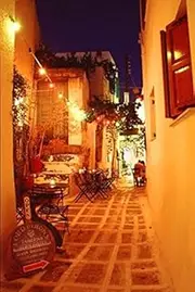 iOS, Greece Restaurant Setting on The Greek isle Poster Print by Micah Wright (23 x 34)