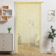 Atsweetlife Door String Curtain Doorway Beads Curtains,Hanging Room Divider Beaded Decor Hippie Glitter Fringe Panel Closet Window Doors Sequin Sheer Boho Doors Tassel (Gold)
