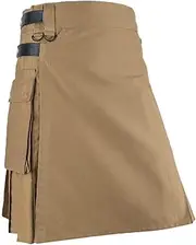 Men Tartan Scottish Style Kilts Medieval Kendo Costume Sport Utility Kilt Plaid Contrast Waistband Pleated Skirt