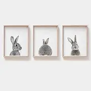MoharWall Easter Nursery Bunny Wall Art Set of 3 Gray Rabbit Prints Kids Room Cute Decor Baby Animals Posters Wall Prints