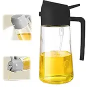 Oylyoyea 2 in 1 Olive Oil Dispenser Bottle for Kitchen,Oil Sprayer for Cooking, 1.56oz/470ml Premium Glass Oil Bottle, Food-grade Oil Mister for Air Fryer, Salad, Frying, BBQ (Black)