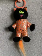 Vintage Russ Halloween Plush Black Cat Pull String Vibrating Wiggle Toy