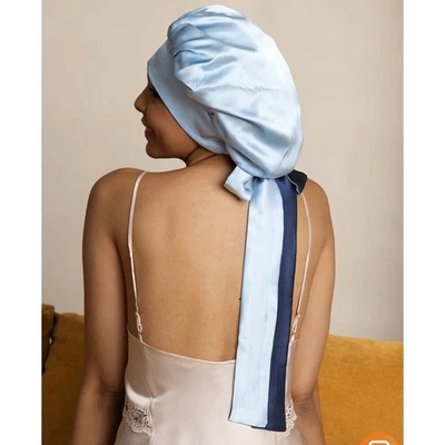 Silk Silky Women's Silk Casual Bonnet with Long Ribbons Light & Dark Blue – New