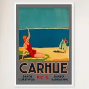 Galrie Carhué Argentina Vintage Travel Poster Stunning Seaside Town Art Print Home Décor, White Frame, 50 x 70cm (20 x 28inch)
