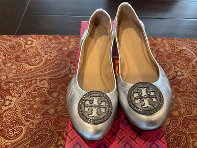 Tory Burch Liana silver ballet flats, size 5, BNIB, MSRP$289