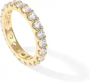 [PAVOI] 14K Gold Plated Cubic Zirconia Stackable Eternity Ring | 3.0mm Eternity Bands | Gold Wedding Ring Band for Women | Promise Ring for Couples