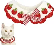 Cat Collar Breakaway Kitten Collar with Cute Bow Tie and Strawberry Pattern Comfortable for Kitty and Some Puppies