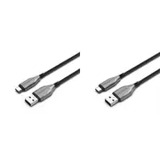 2PK Cygnett Armoured USB-C to USB-A Charger & Data Sync Transfer Cable 2M Black