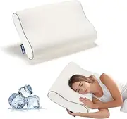 ZUNI Memory Foam Pillow, Ergonomic Cervical Contour Neck Support Orthopedic Pillow, Washable Pillow Cover, Cooling Pillow for Side Back Stomach Sleeper, Neck and Shoulder Pain - White, 39x60 CM