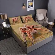 Spooky Spider Tarantula Design Fitted Sheet Set Night Hunter Spider Giant Tarantula Prints Bedding Set | with Fitted Sheet and 2 Pillowshams(3pcs) or Comforter(4pcs) (Queen-3PCS,A)