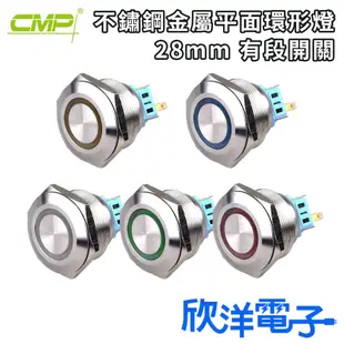 CMP西普 開關 28mm 不鏽鋼金屬平面環形燈有段開關 DC12-24V AC110V (S2801B) 電子材料