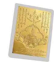 [Generic] Thai Buddha Amulet | Gold Card Thai Holy Amulet Charm - Lucky Sign Scripture Runes, Collectibles Necklace Charm, Religious Decor for Health Wealth