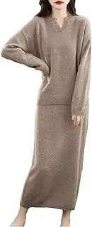 [keusyoi] 100% Merino Wool Suit Women's Round Neck Knitting Skirt Fall And Winter Sweater Two-Piece Set