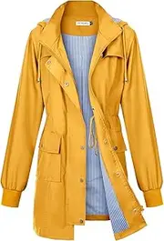 [PITINAN] Rain Jackets For Women Waterproof Rain Coats with Hood Lightweight Windbreaker Outdoor Trench Coat
