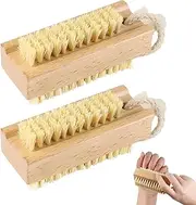 2 Pcs Wooden Nail Brush Two-sided Cleaning Fingernail Brush Stiff Bristle Nail Brushes Nail Scrub Brush with Hanging Rope for Hand Nails Toes