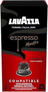 [Lavazza] Espresso Maestro Classico, 100 percent Arabica, Light Roasting, Aluminium Capsules, Nespresso Compatible, Zero CO2 Impact, 1 Pack of 10 Capsules