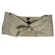 Express Sparkle Linen-Blend Tie Front Bandeau Top Stretchy Large NWT Champagne