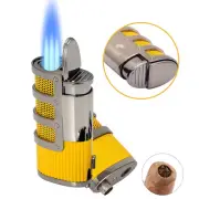 3 Jet Flame Torch Cigar Lighter Punch Metal Windproof Refillable Lighters Travel