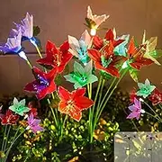 Solar Garden Lights, 2 Pack Solar Swaying Lights with 12 Flowers Solar Lights for Outside Garden Yard Decor Outdoor Waterproof, Gardening Birthday Gifts for Women Mom Grandma, White & Red