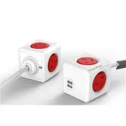 ALLOCACOC PowerCube 4 Outlet Extended USB Surge Protector with 2x USB 2.1A 10W - 1.5m - Red Stackable / Mountable / Modern Reinvention [5420RD/AUEUPC]